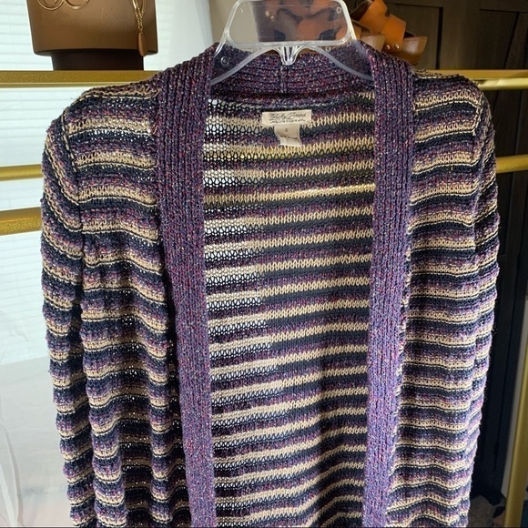 Lucky Brand Sweaters - Lucky Brand open knit striped purple blue and tan cardigan small